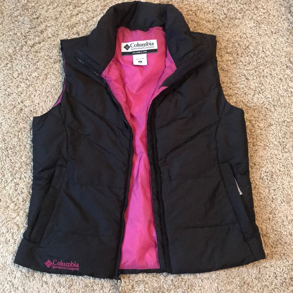 Black and Hot Pink Columbia Puffer Vest